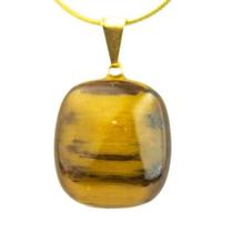 Colar Mini Retangular Pedra Olho de Tigre Pino Dourado