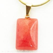 Colar Mini Retângulo Liso Pedra Cherry Pino Dourado