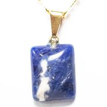 Colar Mini Sodalita Retangular 14mm Liso Natural Dourado