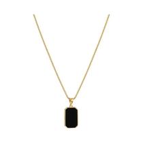 Colar Minimalista Feminino Com Pingente De Aço Inoxidável Banho De Ouro 18K E Esmalte Preto