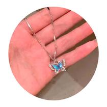 Colar Minimalista Prateado Feminino Borboleta Festa Delicado