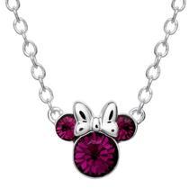 Colar Minnie Mouse Disney - Banhado a Prata - Pedra de Fevereiro