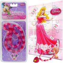 Colar Minnie + Pulseira + Quebra Cabeça Princesas Disney