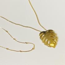 Colar MIx com Folha Costela de Adão Dourado