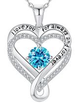 Colar Mkhhy Infinity Heart Birthstone S925 Prateado Turquesa