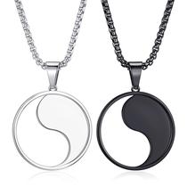 Colar MOO & LEE Yin Yang com pingente de aço inoxidável de 24 cm