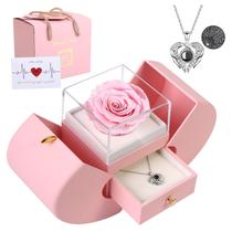 Colar Moshen Preserved Pink Rose com amor em 100 idiomas