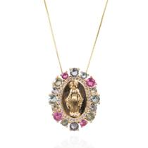 Colar n. senhora das graças cristais banhado a ouro 18k Colar n. senhora das graças cristais banhado a ouro 18k