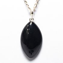 Colar Navete de Obsidiana Negra Natural com Montagem em Prata 950