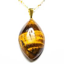 Colar Navete Folha Olho de Tigre Pedra Natural Colar Navete Folha Olho de Tigre Pedra Natural