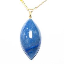 Colar Navete Folha Quartzo Azul Pedra Natural