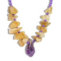 Colar Nlux Artesanal Pedra Ametista e Citrino Natural 50cm