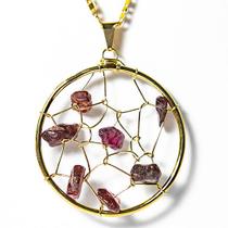 Colar Nlux Filtro dos Sonhos Pedra Rodolita Natural Dourado