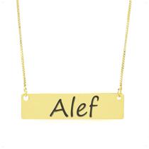 Colar Nome Personalizado Chapinha Gravação Alef Banhado Ouro 18K - 999004002