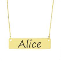 Colar Nome Personalizado Chapinha Gravação Alice Banhado Ouro 18K - 999004229