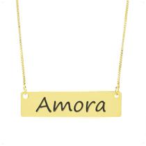 Colar Nome Personalizado Chapinha Gravação Amora Banhado Ouro 18K - 999004234 Colar Nome Personalizado Chapinha Gravação Amora Banhado Ouro 18K - 999004234