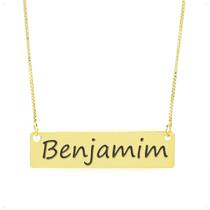 Colar Nome Personalizado Chapinha Gravação Benjamim Banhado Ouro 18K - 999004008