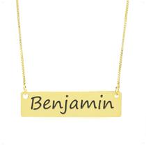 Colar Nome Personalizado Chapinha Gravação Benjamin Banhado Ouro 18K - 999004161