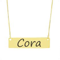 Colar Nome Personalizado Chapinha Gravação Cora Banhado Ouro 18K - 999004271