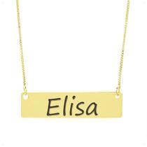 Colar Nome Personalizado Chapinha Gravação Elisa Banhado Ouro 18K - 999004296