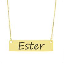 Colar Nome Personalizado Chapinha Gravação Ester Banhado Ouro 18K - 999004306