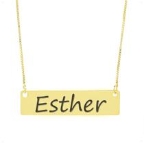 Colar Nome Personalizado Chapinha Gravação Esther Banhado Ouro 18K - 999004308