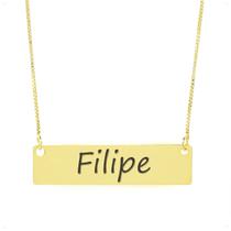 Colar Nome Personalizado Chapinha Gravação Filipe Banhado Ouro 18K - 999004188