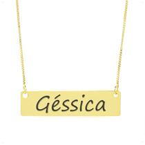Colar Nome Personalizado Chapinha Gravação Géssica Banhado Ouro 18K - 999004334