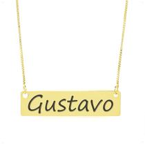 Colar Nome Personalizado Chapinha Gravação Gustavo Banhado Ouro 18K - 999004040