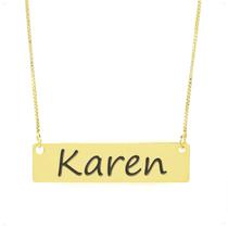 Colar Nome Personalizado Chapinha Gravação Karen Banhado Ouro 18K - 999004388