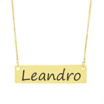 Colar Nome Personalizado Chapinha Gravação Leandro Banhado Ouro 18K - 999004201