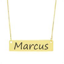 Colar Nome Personalizado Chapinha Gravação Marcus Banhado Ouro 18K - 999004086