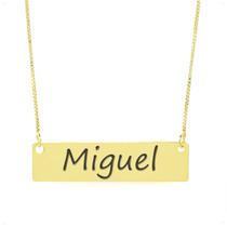 Colar Nome Personalizado Chapinha Gravação Miguel Banhado Ouro 18K - 999004091