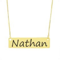 Colar Nome Personalizado Chapinha Gravação Nathan Banhado Ouro 18K - 999004097