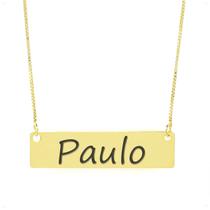 Colar Nome Personalizado Chapinha Gravação Paulo Banhado Ouro 18K - 999004104