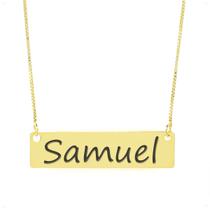 Colar Nome Personalizado Chapinha Gravação Samuel Banhado Ouro 18K - 999004122