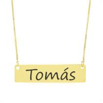 Colar Nome Personalizado Chapinha Gravação Tomás Banhado Ouro 18K - 999004218