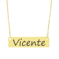 Colar Nome Personalizado Chapinha Gravação Vicente Banhado Ouro 18K - 999004222