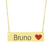 Colar Nome Personalizado Coração Resinado Bruno Banhado Ouro 18K - 999001013