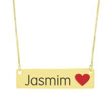 Colar Nome Personalizado Coração Resinado Jasmim Banhado Ouro 18K - 999001369