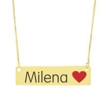 Colar Nome Personalizado Coração Resinado Milena Banhado Ouro 18K - 999001432