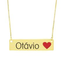 Colar Nome Personalizado Coração Resinado Otávio Banhado Ouro 18K - 999001101