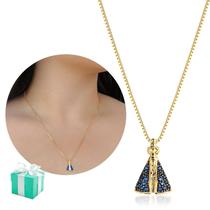 Colar Nossa Senhora Aparecida Com Zircônia Azul Banhado Ouro