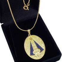 Colar Nossa Senhora Aparecida Cravejado Banho De Ouro 18k 4724 Colar Nossa Senhora Aparecida Cravejado Banho De Ouro 18k 4724