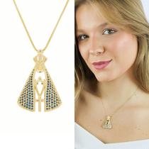 Colar Nossa Senhora Aparecida Feminina Dourada Semi Joias Banhado Ouro 18k - Stella Semi Joias