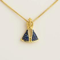 Colar Nossa Senhora Aparecida Feminino Banhado a Ouro 18k com Pingente e Corrente