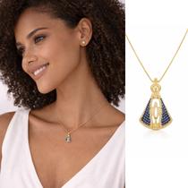 Colar Nossa Senhora Aparecida Manto Azul Semi Joias Banhado a Ouro 18k Presente Mulher Mae Aniversario Namorada Colar Nossa Senhora Aparecida Manto Azul Semi Joias Banhado a Ouro 18k Presente Mulher Mae Aniversario Namorada