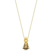 Colar Nossa Senhora Aparecida Preto Folheado A Ouro Presente