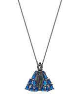 COLAR NOSSA SENHORA COM CRAVAÇÃO AZUL BANHADA A RÓDIO NEGRO - Joia Elegante
