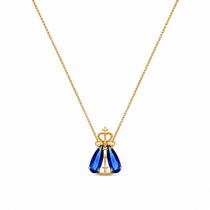 Colar Nossa Senhora com Gota Zircônia Azul Safira Banhado em Ouro 18K Colar Nossa Senhora com Gota Zircônia Azul Safira Banhado em Ouro 18K